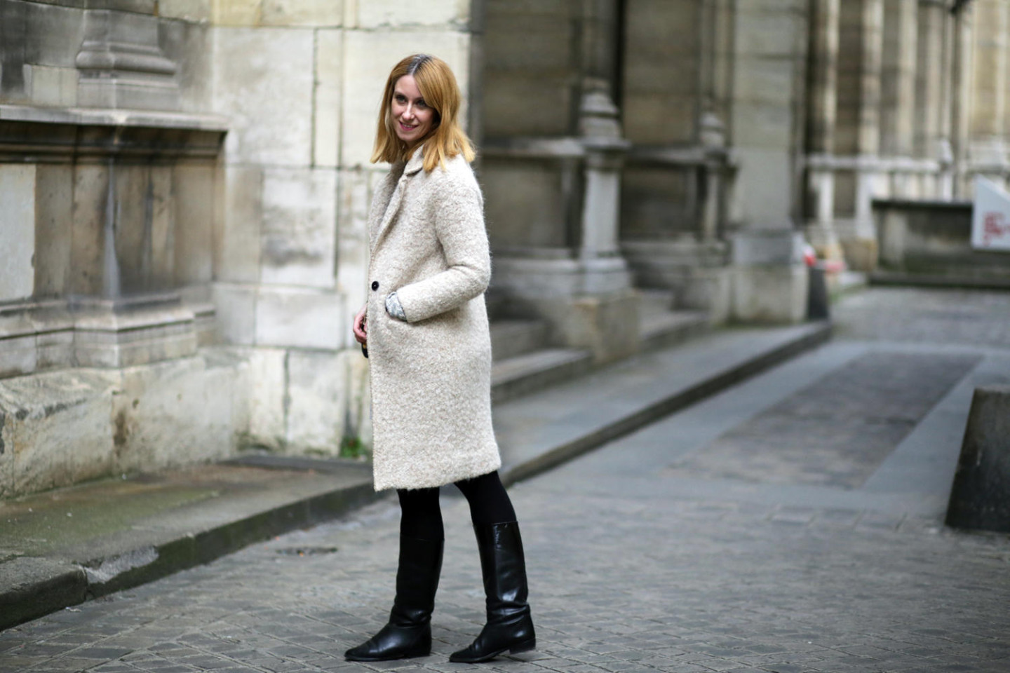 Manteau femme beige en bouclette