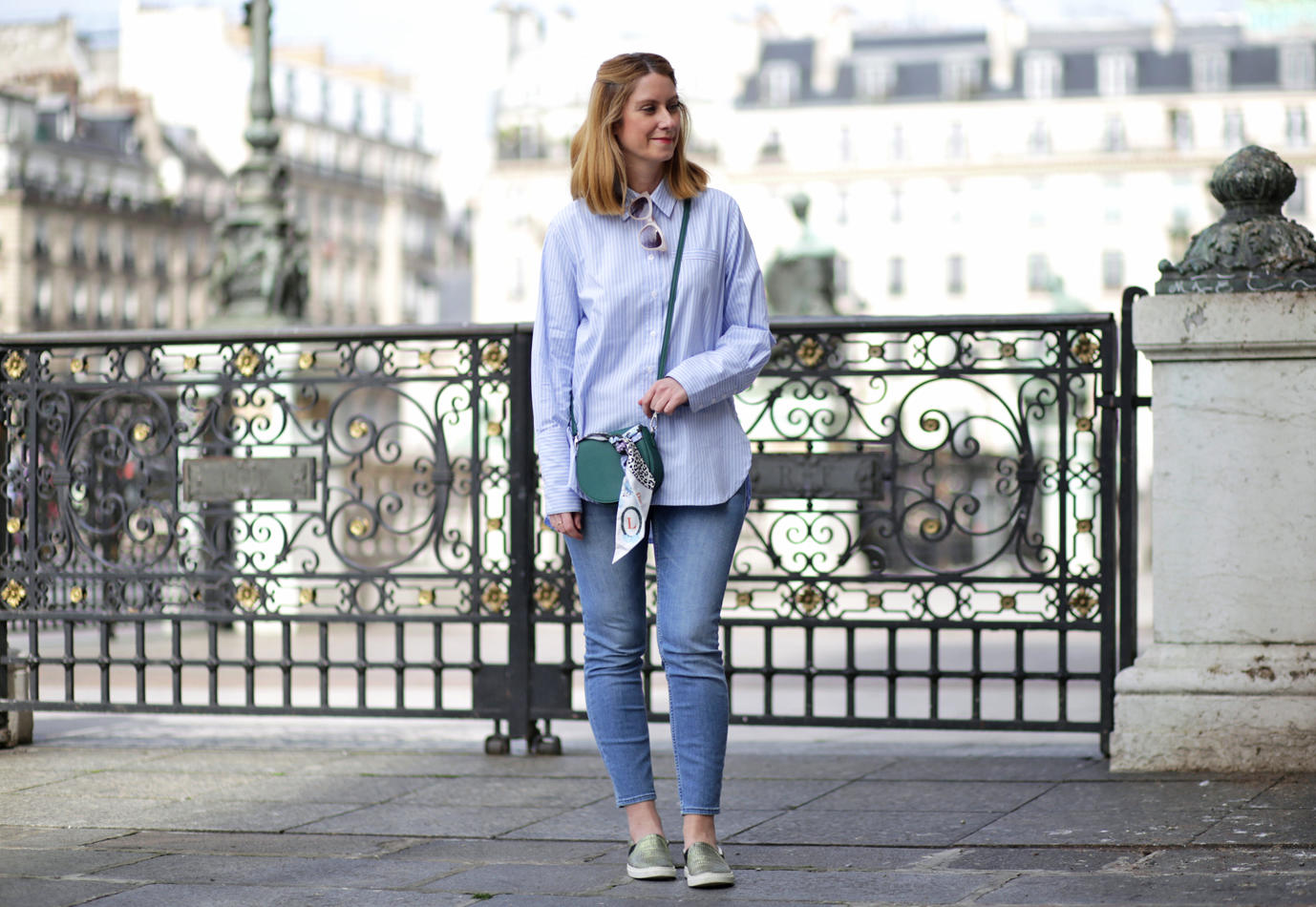 Green and light blue outfit - spring look