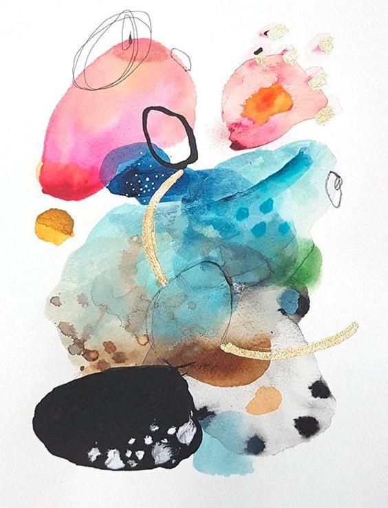 Modern print watercolor abstract painting by VictoriAtelier